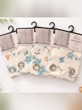 Cottagecore Blue Floral Butterfly Blackout Curtain Panels | Set Of Two Panels